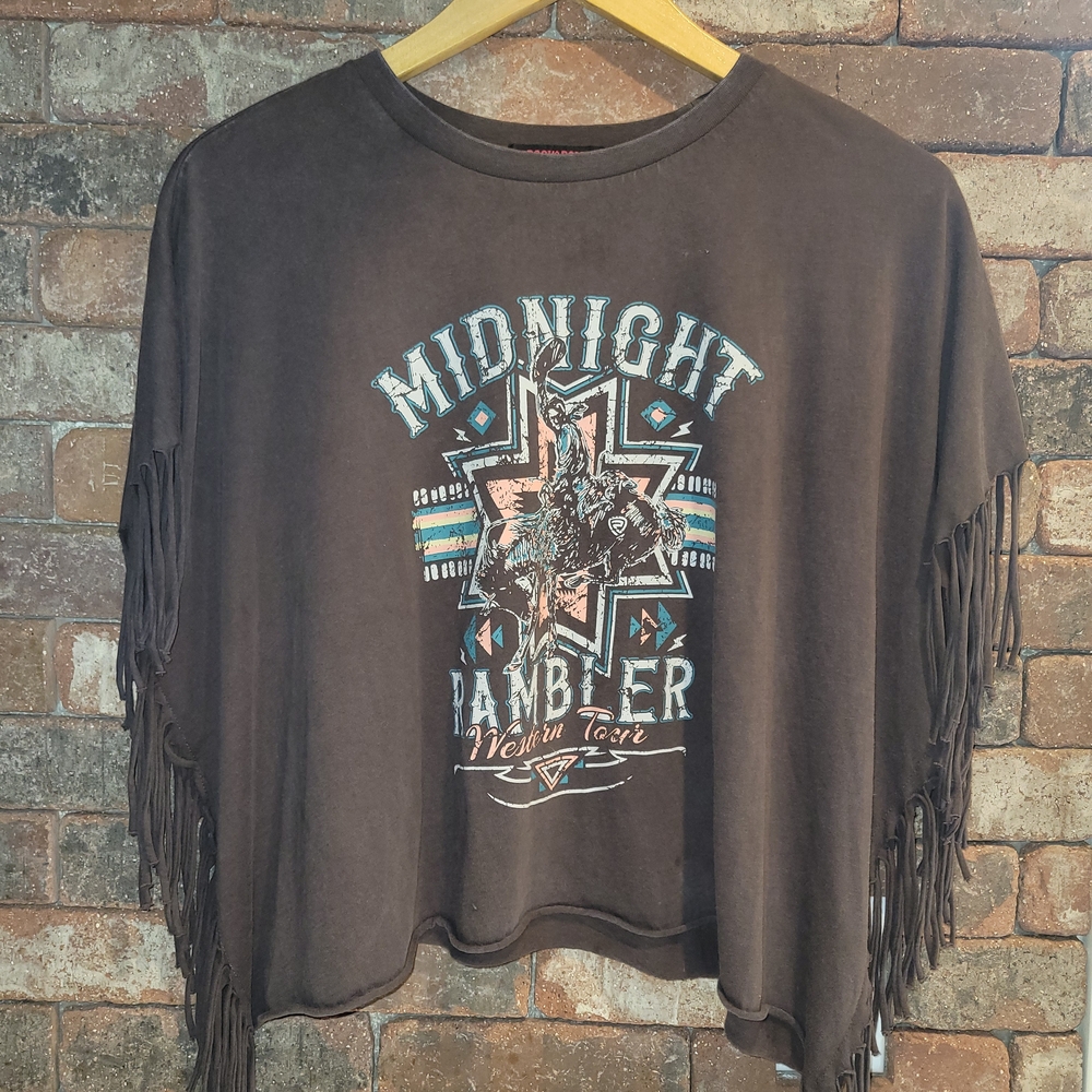 Rock & Roll Cowgirl Midnight Rambler Graphic Fringe Tee